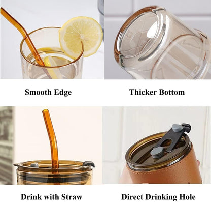 13oz/400ml Tumbler Water Glass, Cups with Straw and Lid Sealed Carry on for Coffee, Iced Tea, Thick Wall Insulated Glass Cup (Amber)…
