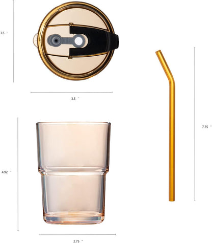 13oz/400ml Tumbler Water Glass, Cups with Straw and Lid Sealed Carry on for Coffee, Iced Tea, Thick Wall Insulated Glass Cup (Amber)…