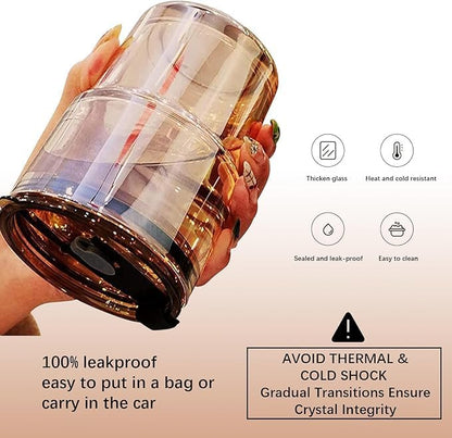 13oz/400ml Tumbler Water Glass, Cups with Straw and Lid Sealed Carry on for Coffee, Iced Tea, Thick Wall Insulated Glass Cup (Amber)…