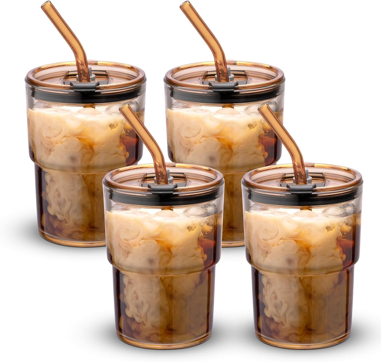 13oz/400ml Tumbler Water Glass, Cups with Straw and Lid Sealed Carry on for Coffee, Iced Tea, Thick Wall Insulated Glass Cup (Amber)…