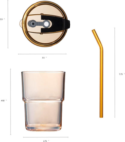 13oz/400ml Tumbler Water Glass, Cups with Straw and Lid Sealed Carry on for Coffee, Iced Tea, Thick Wall Insulated Glass Cup (Amber)…
