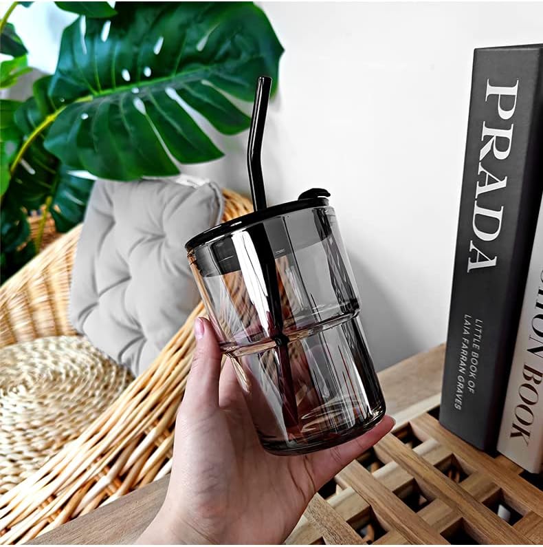 13oz/400ml Tumbler Water Glass, Cups with Straw and Lid Sealed Carry on for Coffee, Iced Tea, Thick Wall Insulated Glass Cup (Amber)…