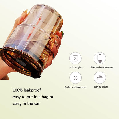 13oz/400ml Tumbler Water Glass, Cups with Straw and Lid Sealed Carry on for Coffee, Iced Tea, Thick Wall Insulated Glass Cup (Amber)…