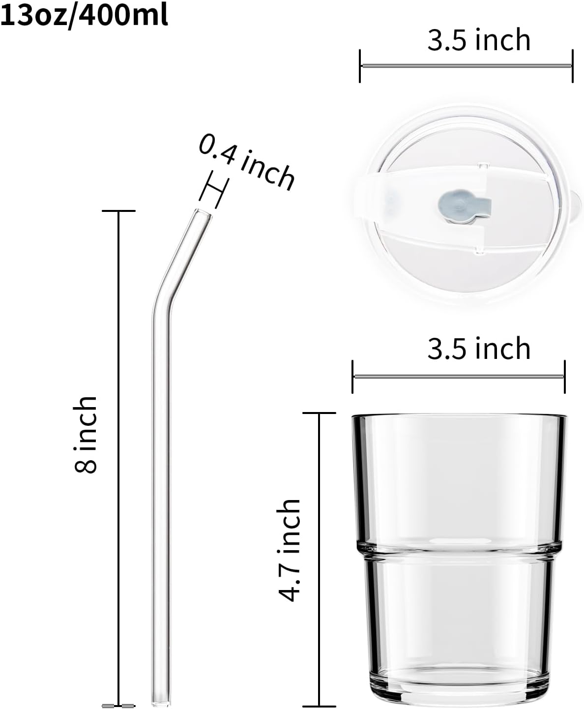 13oz/400ml Tumbler Water Glass, Cups with Straw and Lid Sealed Carry on for Coffee, Iced Tea, Thick Wall Insulated Glass Cup (Amber)…