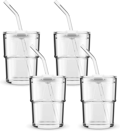 13oz/400ml Tumbler Water Glass, Cups with Straw and Lid Sealed Carry on for Coffee, Iced Tea, Thick Wall Insulated Glass Cup (Amber)…