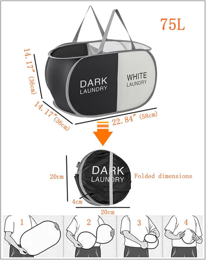 Collapsible Divided Laundry Hamper - Large Capacity Breathable Mesh Laundry Basket with Handles, Home Sorting Storage Bin,Large 31.5"x14"x14"