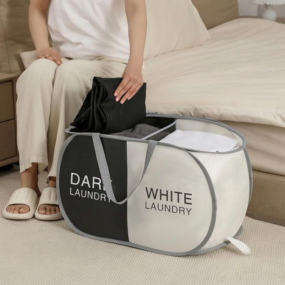 Collapsible Divided Laundry Hamper - Large Capacity Breathable Mesh Laundry Basket with Handles, Home Sorting Storage Bin,Large 31.5"x14"x14"