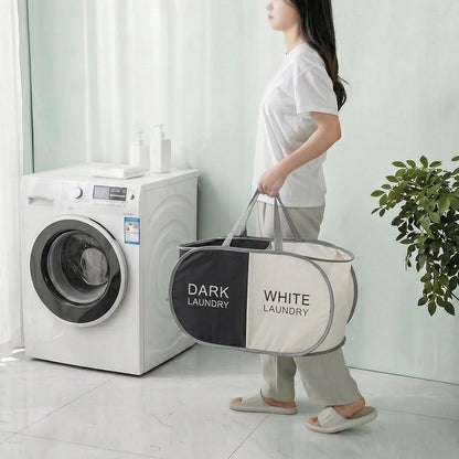 Collapsible Divided Laundry Hamper - Large Capacity Breathable Mesh Laundry Basket with Handles, Home Sorting Storage Bin,Large 31.5"x14"x14"