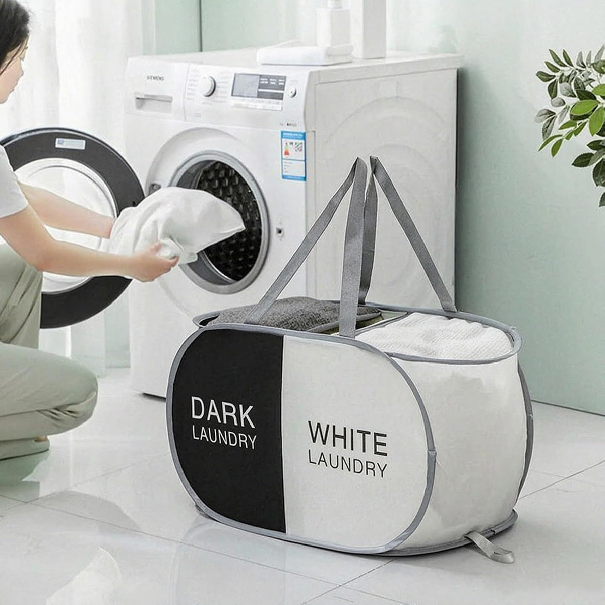 Collapsible Divided Laundry Hamper - Large Capacity Breathable Mesh Laundry Basket with Handles, Home Sorting Storage Bin,Large 31.5"x14"x14"
