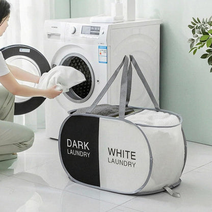 Collapsible Divided Laundry Hamper - Large Capacity Breathable Mesh Laundry Basket with Handles, Home Sorting Storage Bin,Large 31.5"x14"x14"