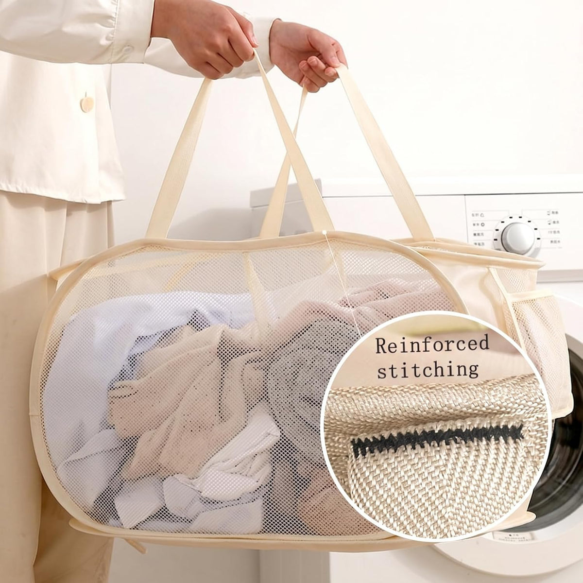 Collapsible Divided Laundry Hamper - Large Capacity Breathable Mesh Laundry Basket with Handles, Home Sorting Storage Bin,Large 31.5"x14"x14"
