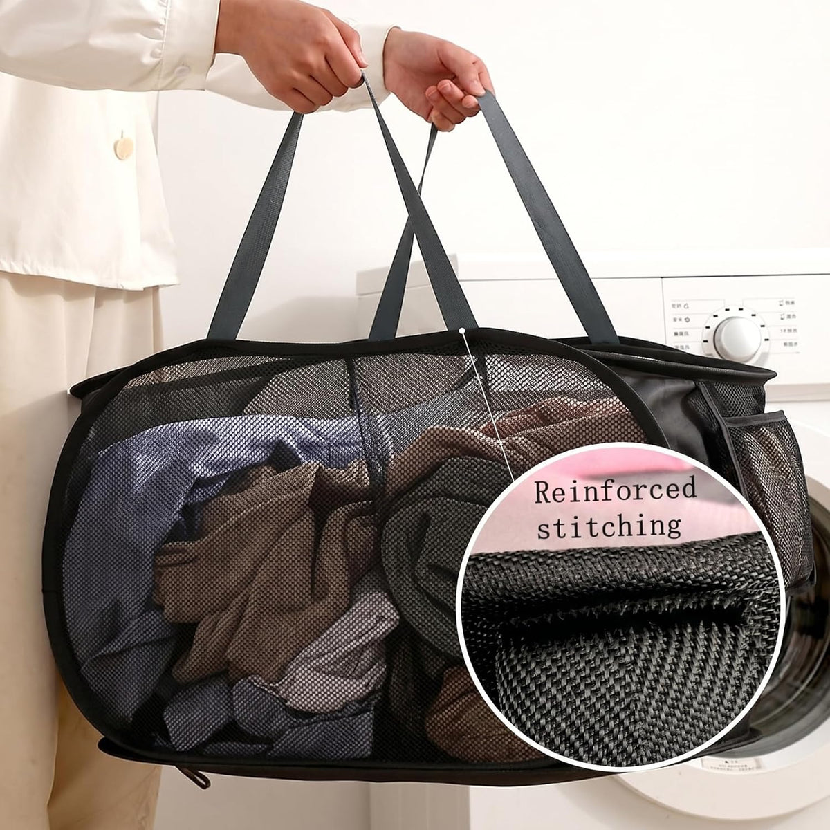 Collapsible Divided Laundry Hamper - Large Capacity Breathable Mesh Laundry Basket with Handles, Home Sorting Storage Bin,Large 31.5"x14"x14"