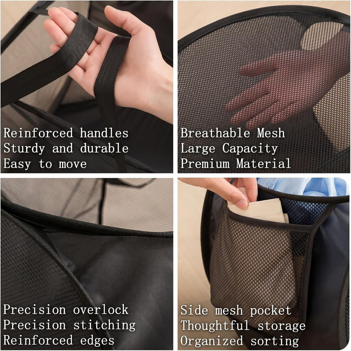Collapsible Divided Laundry Hamper - Large Capacity Breathable Mesh Laundry Basket with Handles, Home Sorting Storage Bin,Large 31.5"x14"x14"