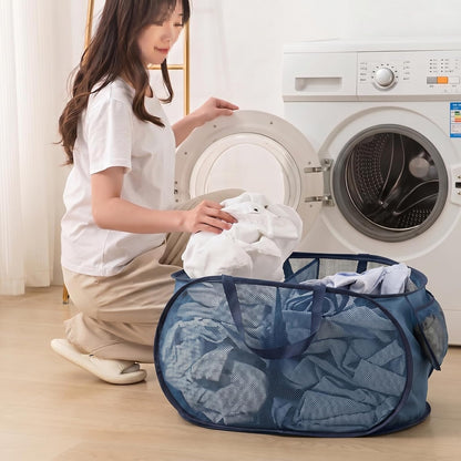Collapsible Divided Laundry Hamper - Large Capacity Breathable Mesh Laundry Basket with Handles, Home Sorting Storage Bin,Large 31.5"x14"x14"