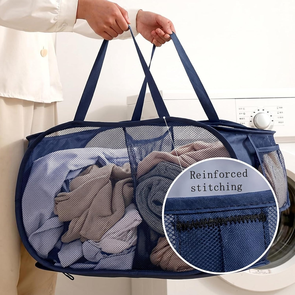 Collapsible Divided Laundry Hamper - Large Capacity Breathable Mesh Laundry Basket with Handles, Home Sorting Storage Bin,Large 31.5"x14"x14"