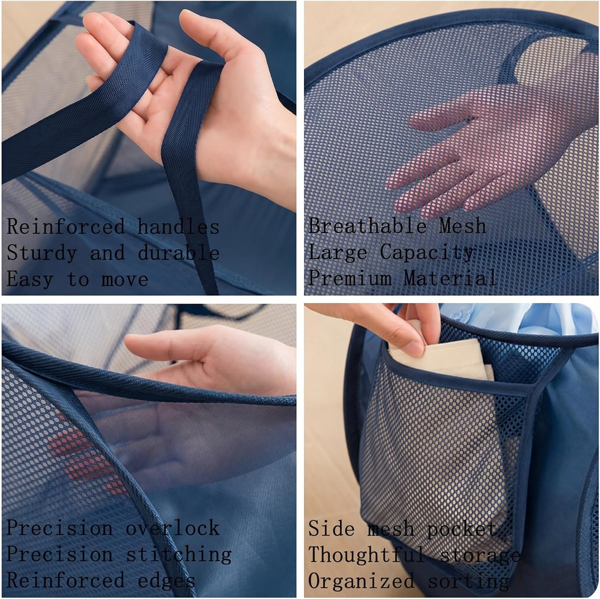 Collapsible Divided Laundry Hamper - Large Capacity Breathable Mesh Laundry Basket with Handles, Home Sorting Storage Bin,Large 31.5"x14"x14"