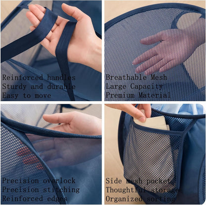 Collapsible Divided Laundry Hamper - Large Capacity Breathable Mesh Laundry Basket with Handles, Home Sorting Storage Bin,Large 31.5"x14"x14"