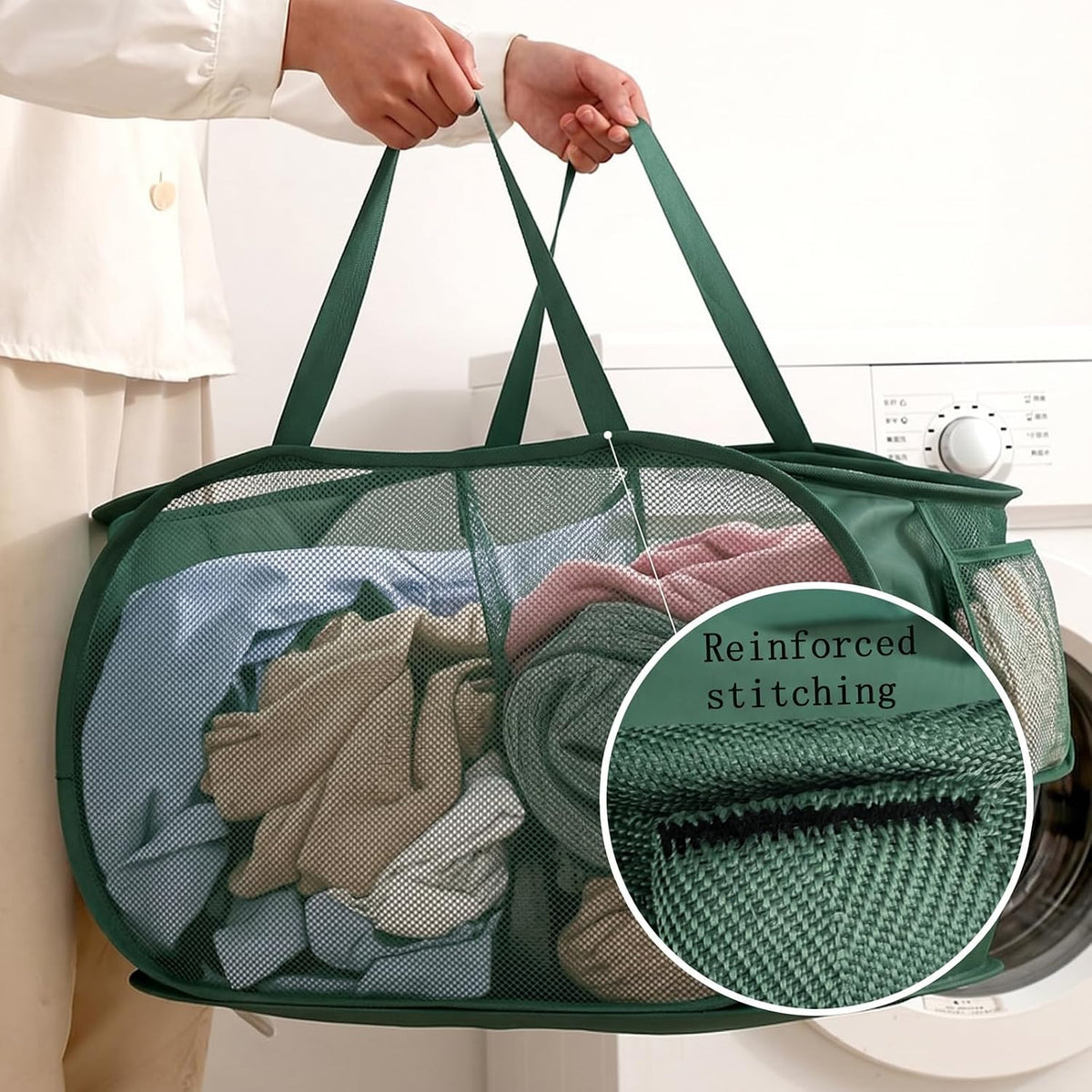 Collapsible Divided Laundry Hamper - Large Capacity Breathable Mesh Laundry Basket with Handles, Home Sorting Storage Bin,Large 31.5"x14"x14"