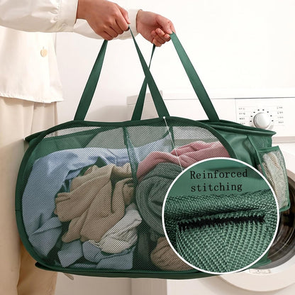 Collapsible Divided Laundry Hamper - Large Capacity Breathable Mesh Laundry Basket with Handles, Home Sorting Storage Bin,Large 31.5"x14"x14"