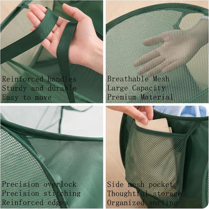 Collapsible Divided Laundry Hamper - Large Capacity Breathable Mesh Laundry Basket with Handles, Home Sorting Storage Bin,Large 31.5"x14"x14"