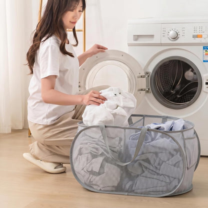 Collapsible Divided Laundry Hamper - Large Capacity Breathable Mesh Laundry Basket with Handles, Home Sorting Storage Bin,Large 31.5"x14"x14"