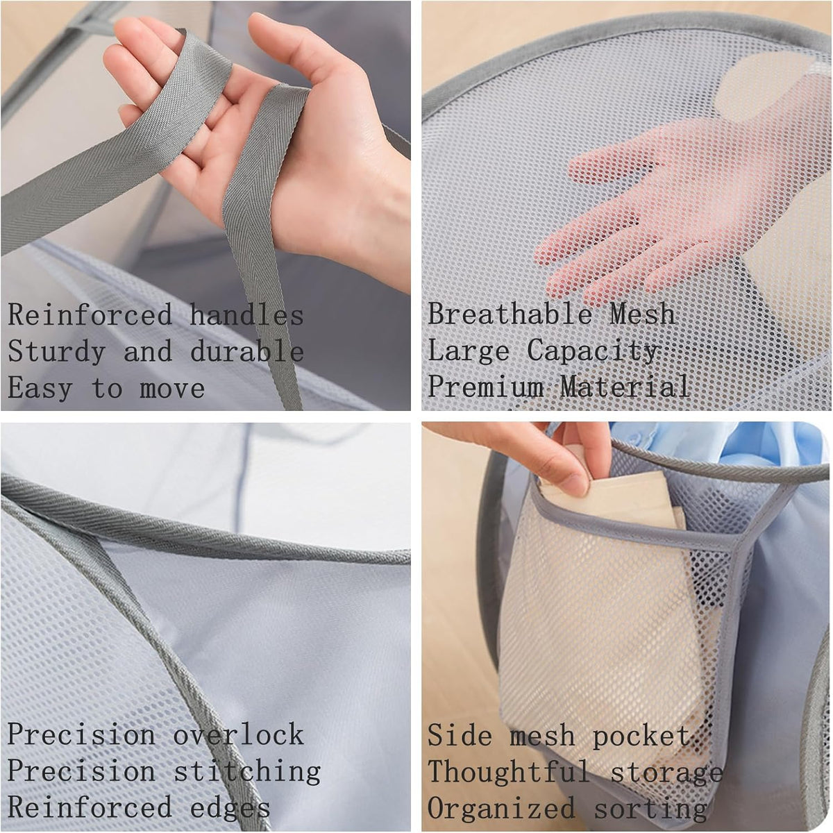 Collapsible Divided Laundry Hamper - Large Capacity Breathable Mesh Laundry Basket with Handles, Home Sorting Storage Bin,Large 31.5"x14"x14"