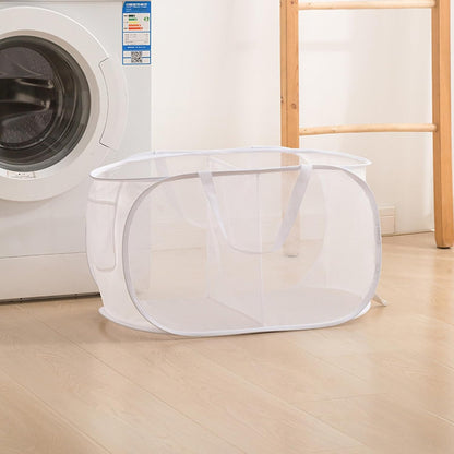 Collapsible Divided Laundry Hamper - Large Capacity Breathable Mesh Laundry Basket with Handles, Home Sorting Storage Bin,Large 31.5"x14"x14"