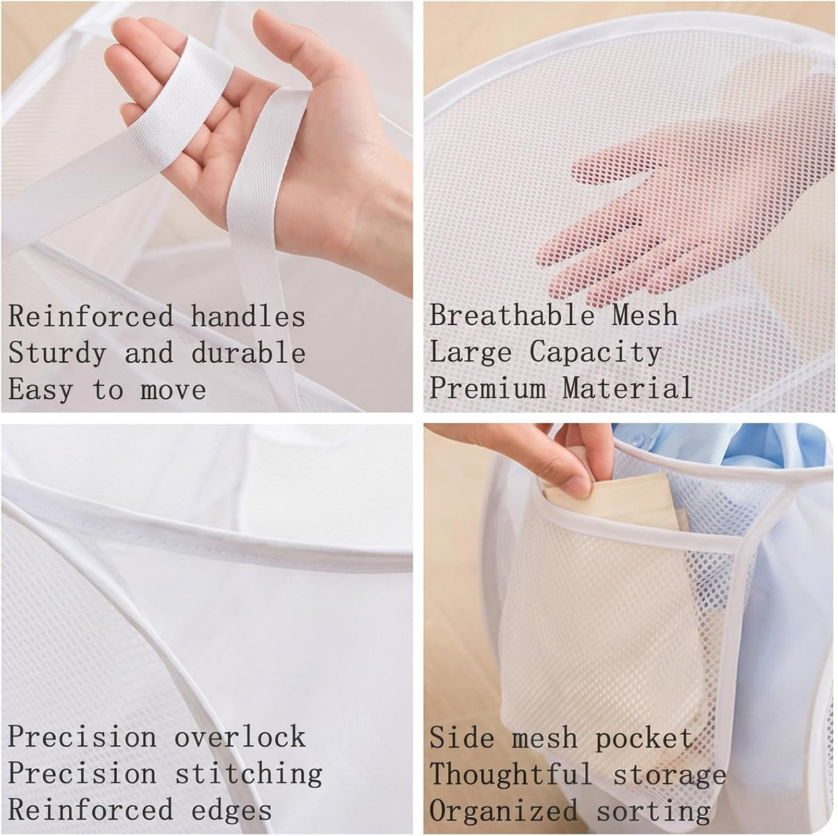 Collapsible Divided Laundry Hamper - Large Capacity Breathable Mesh Laundry Basket with Handles, Home Sorting Storage Bin,Large 31.5"x14"x14"
