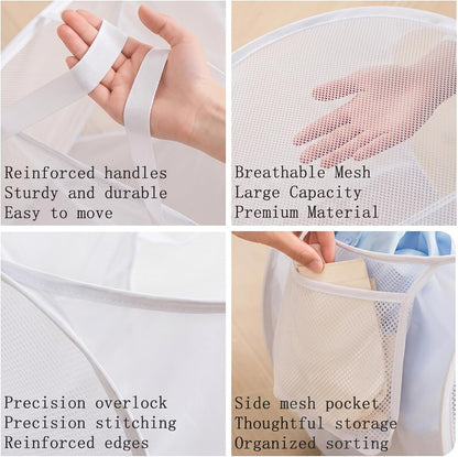 Collapsible Divided Laundry Hamper - Large Capacity Breathable Mesh Laundry Basket with Handles, Home Sorting Storage Bin,Large 31.5"x14"x14"