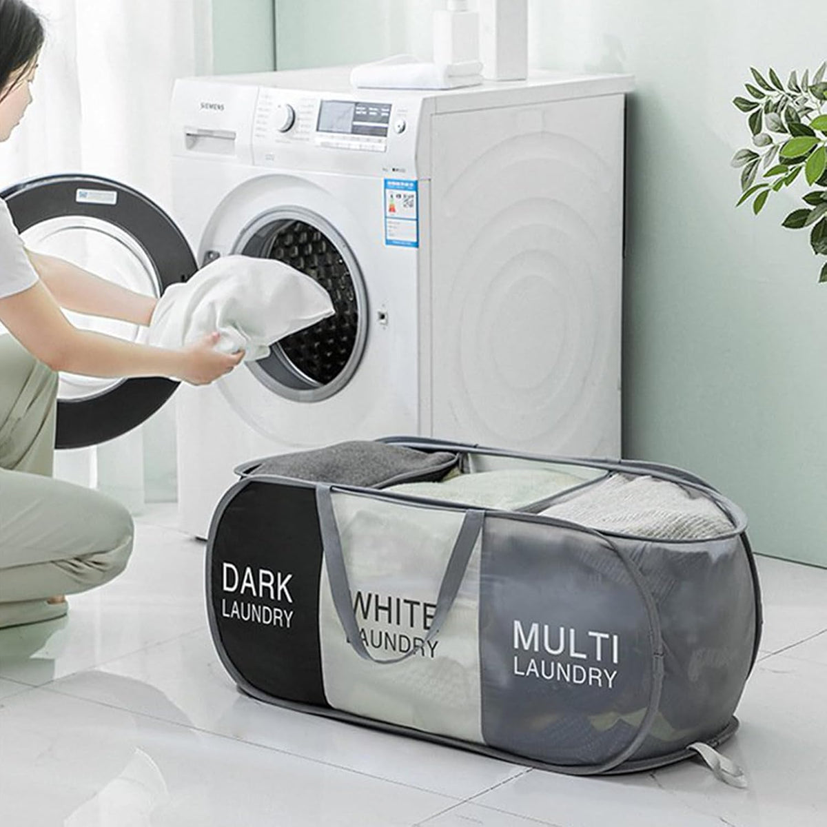 Collapsible Divided Laundry Hamper - Large Capacity Breathable Mesh Laundry Basket with Handles, Home Sorting Storage Bin,Large 31.5"x14"x14"