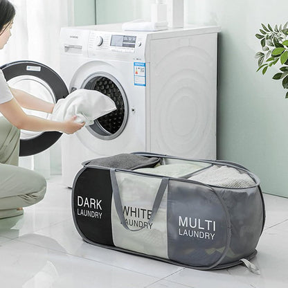 Collapsible Divided Laundry Hamper - Large Capacity Breathable Mesh Laundry Basket with Handles, Home Sorting Storage Bin,Large 31.5"x14"x14"