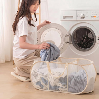 Collapsible Divided Laundry Hamper - Large Capacity Breathable Mesh Laundry Basket with Handles, Home Sorting Storage Bin,Large 31.5"x14"x14"