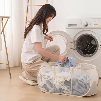 Collapsible Divided Laundry Hamper - Large Capacity Breathable Mesh Laundry Basket with Handles, Home Sorting Storage Bin,Large 31.5"x14"x14"