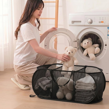 Collapsible Divided Laundry Hamper - Large Capacity Breathable Mesh Laundry Basket with Handles, Home Sorting Storage Bin,Large 31.5"x14"x14"
