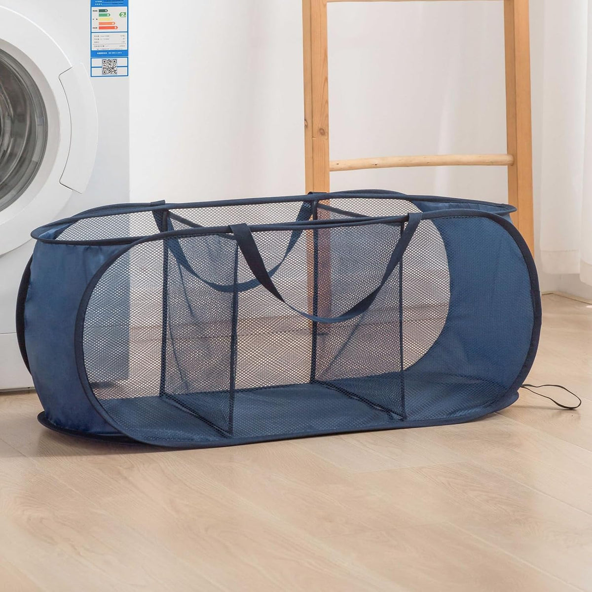 Collapsible Divided Laundry Hamper - Large Capacity Breathable Mesh Laundry Basket with Handles, Home Sorting Storage Bin,Large 31.5"x14"x14"