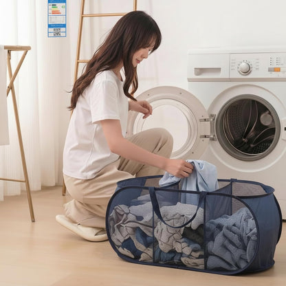 Collapsible Divided Laundry Hamper - Large Capacity Breathable Mesh Laundry Basket with Handles, Home Sorting Storage Bin,Large 31.5"x14"x14"