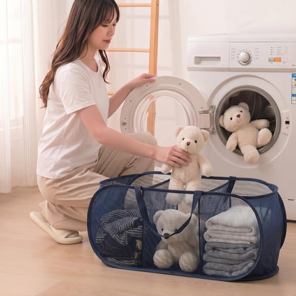 Collapsible Divided Laundry Hamper - Large Capacity Breathable Mesh Laundry Basket with Handles, Home Sorting Storage Bin,Large 31.5"x14"x14"