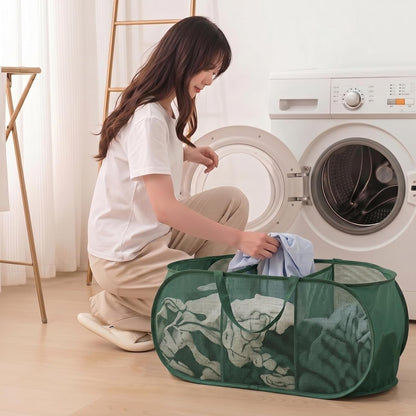 Collapsible Divided Laundry Hamper - Large Capacity Breathable Mesh Laundry Basket with Handles, Home Sorting Storage Bin,Large 31.5"x14"x14"