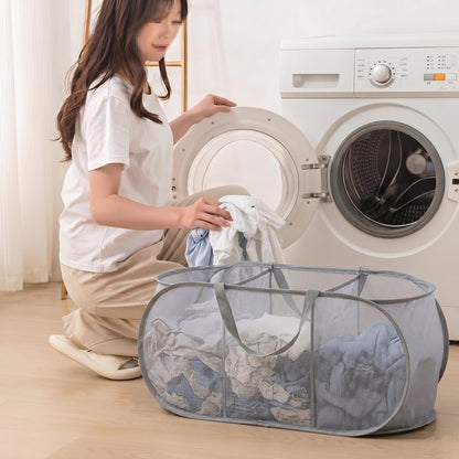 Collapsible Divided Laundry Hamper - Large Capacity Breathable Mesh Laundry Basket with Handles, Home Sorting Storage Bin,Large 31.5"x14"x14"