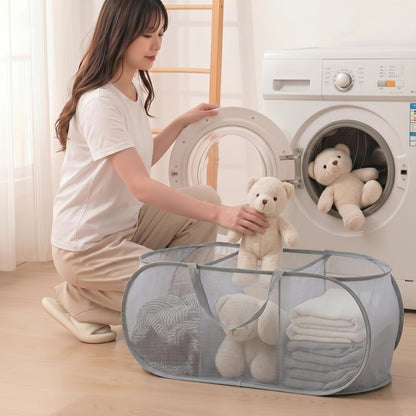 Collapsible Divided Laundry Hamper - Large Capacity Breathable Mesh Laundry Basket with Handles, Home Sorting Storage Bin,Large 31.5"x14"x14"