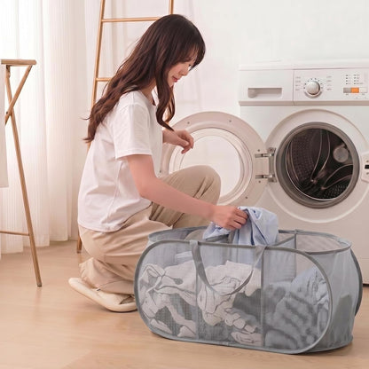 Collapsible Divided Laundry Hamper - Large Capacity Breathable Mesh Laundry Basket with Handles, Home Sorting Storage Bin,Large 31.5"x14"x14"