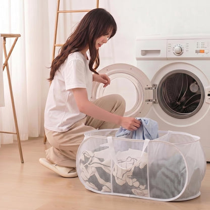 Collapsible Divided Laundry Hamper - Large Capacity Breathable Mesh Laundry Basket with Handles, Home Sorting Storage Bin,Large 31.5"x14"x14"
