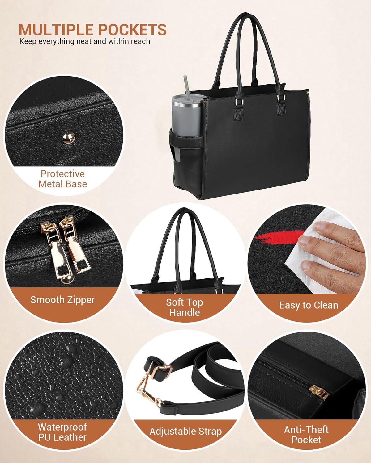 Office Work Tote Bag with Laptop Compartment and Lunch Section | Fit laptop, lunch & daily essentials in one tote. Padded laptop compartment & insulated lunch section, no more multiple bags