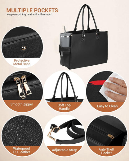 Office Work Tote Bag with Laptop Compartment and Lunch Section | Fit laptop, lunch & daily essentials in one tote. Padded laptop compartment & insulated lunch section, no more multiple bags