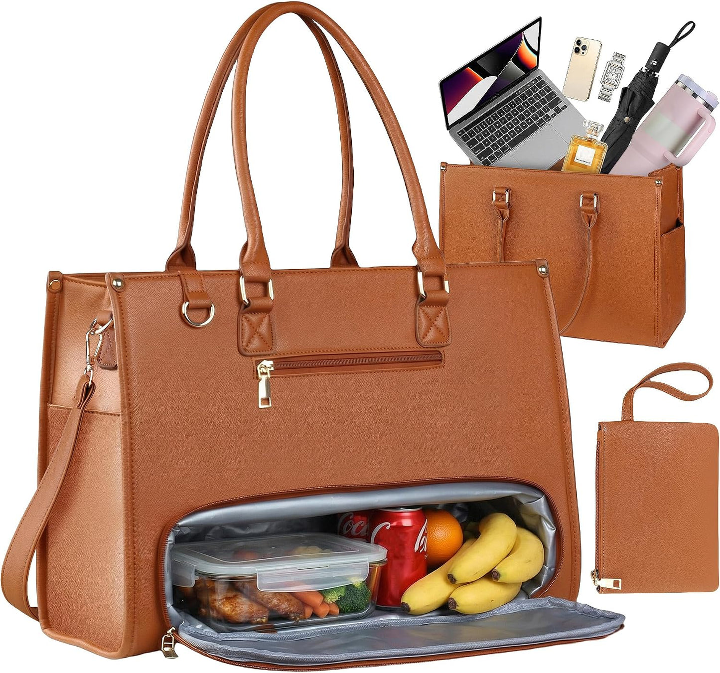 Office Work Tote Bag with Laptop Compartment and Lunch Section | Fit laptop, lunch & daily essentials in one tote. Padded laptop compartment & insulated lunch section, no more multiple bags