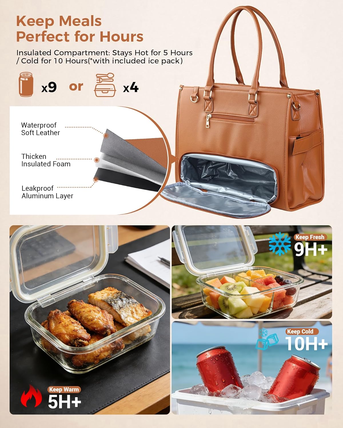 Office Work Tote Bag with Laptop Compartment and Lunch Section | Fit laptop, lunch & daily essentials in one tote. Padded laptop compartment & insulated lunch section, no more multiple bags