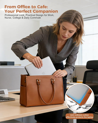 Office Work Tote Bag with Laptop Compartment and Lunch Section | Fit laptop, lunch & daily essentials in one tote. Padded laptop compartment & insulated lunch section, no more multiple bags