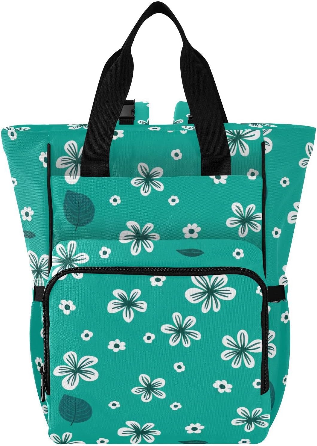 Diaper Bag Backpack, Multifunction Travel Bag for Moms Dads, Baby Changing Bag with Insulted Pockets, Stroller Straps and Side Bottle Pockets White Floral Pattern