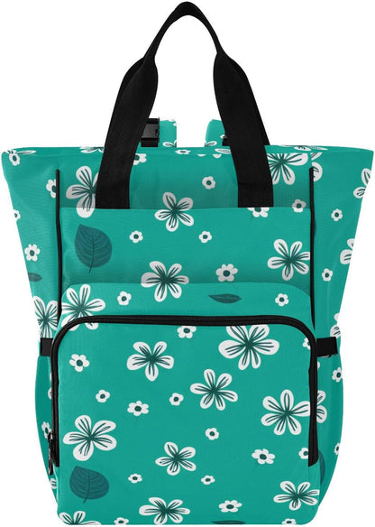 Diaper Bag Backpack, Multifunction Travel Bag for Moms Dads, Baby Changing Bag with Insulted Pockets, Stroller Straps and Side Bottle Pockets White Floral Pattern
