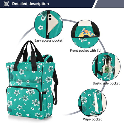 Diaper Bag Backpack, Multifunction Travel Bag for Moms Dads, Baby Changing Bag with Insulted Pockets, Stroller Straps and Side Bottle Pockets White Floral Pattern